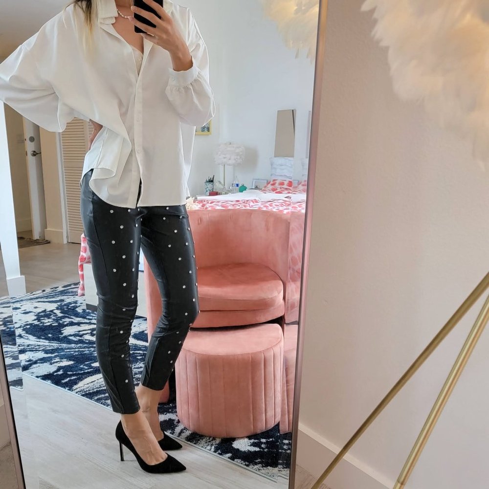 NBW Calzedonia faux leather pants stretchy legging with faux diamond appliqués